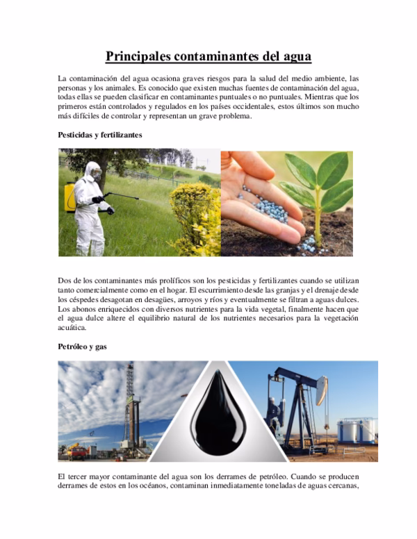 ¿Cuáles son los problemas generados por la contaminación del agua?