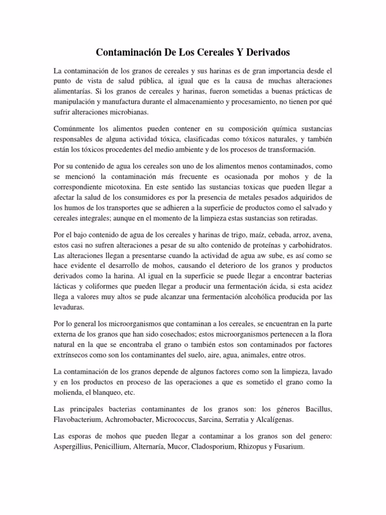 ¿Cuál es la importancia de la contaminación de los granos de cereales?