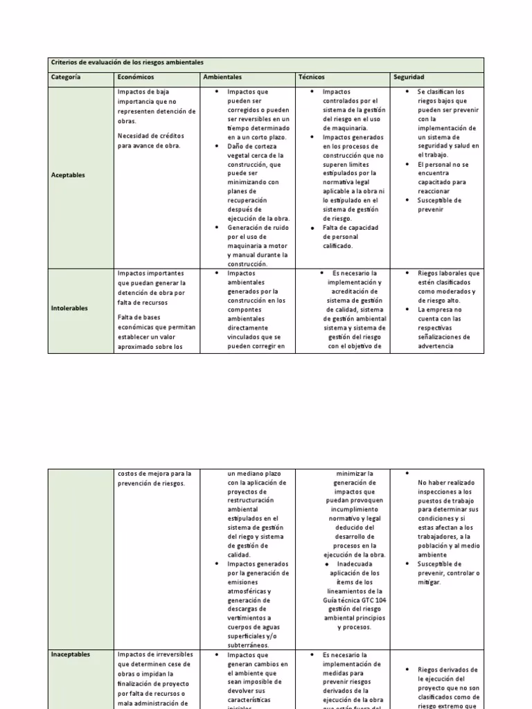 ¿Cuáles son los criterios de decisión para la evaluación de riesgos ambientales?