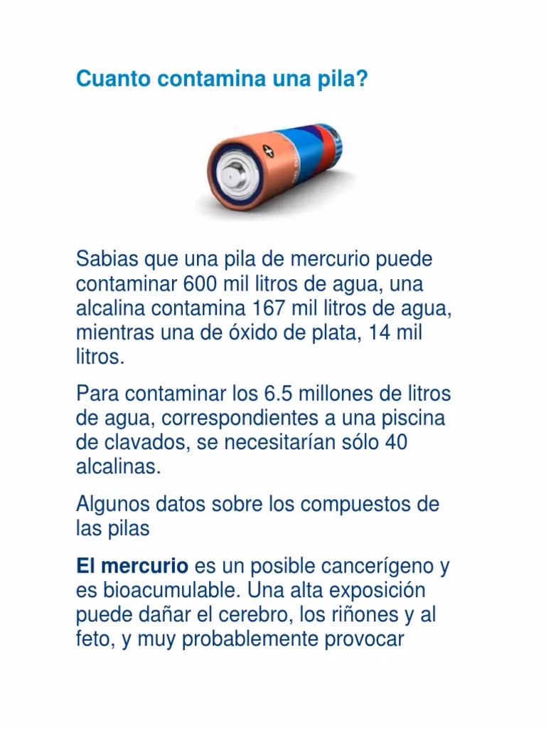 ¿Cuántos litros de agua puede contaminar una pila?