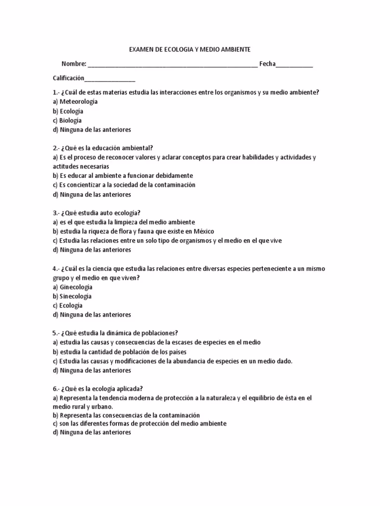 ¿Cuáles son las preguntas del cuestionario ambiental?