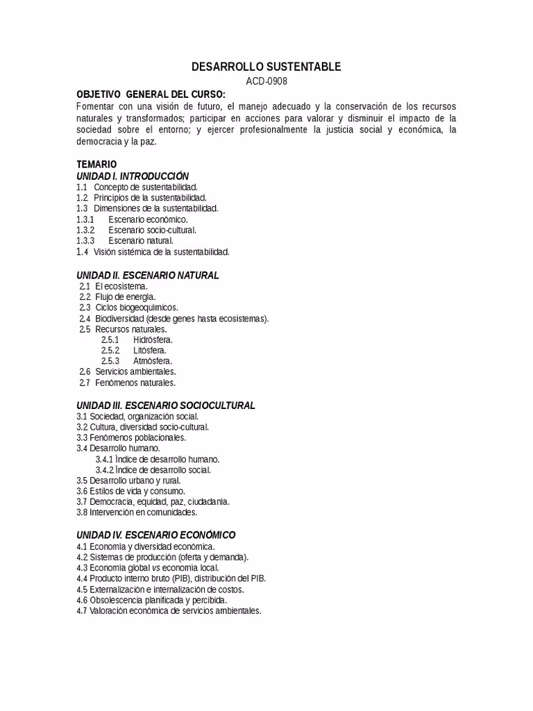 ¿Cuáles son los temas del curso de Desarrollo Sustentable?