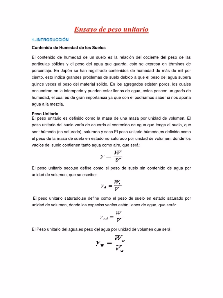 ¿Cómo se calcula el peso unitario húmedo del suelo?