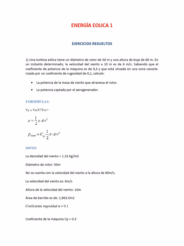 ¿Cuáles son los ejercicios de energía eólica?