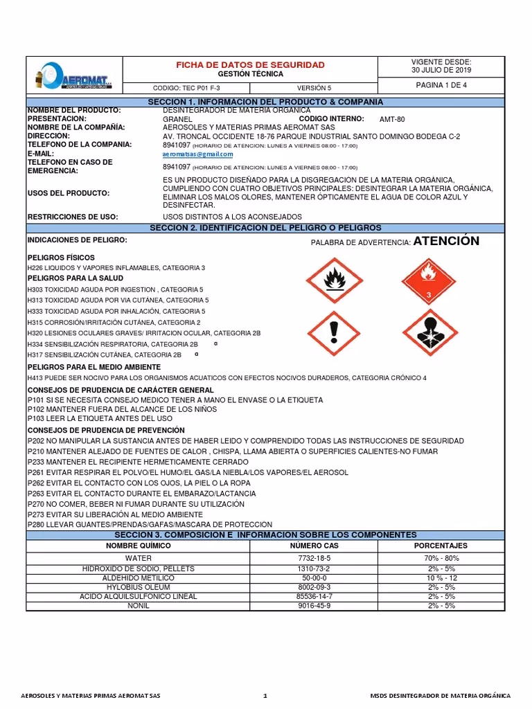 ¿Qué norma se aplica a las HDS para productos químicos?