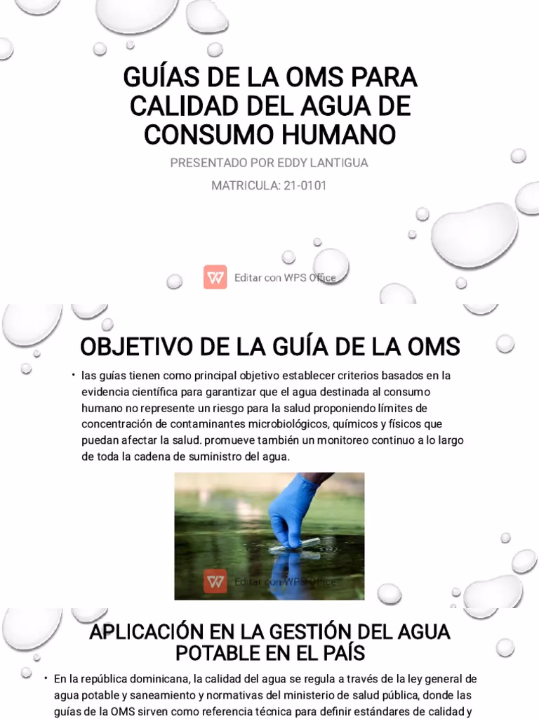 ¿Cuáles son las guías para la calidad del agua potable?