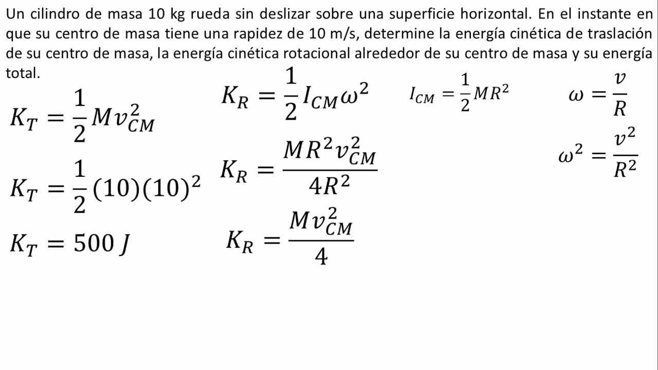 ¿Cuál es la energía cinética del sólido causada por el movimiento de rotación?
