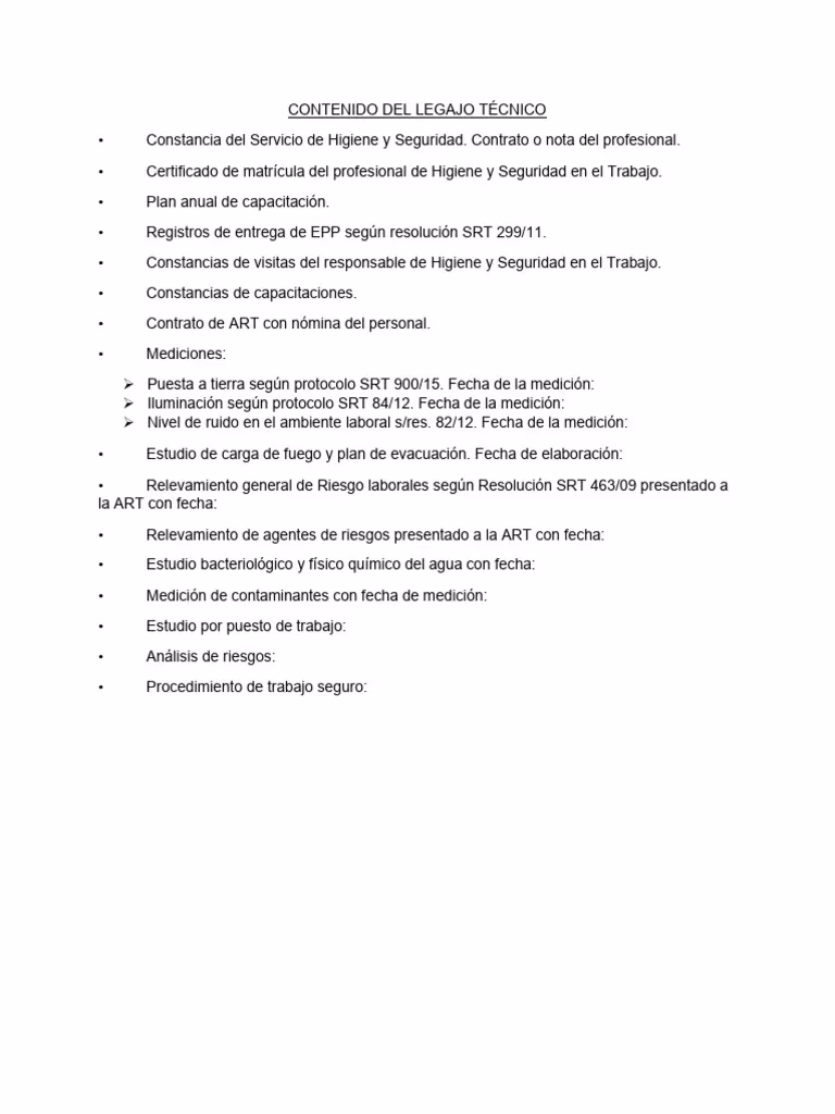 ¿Qué es el legajo técnico de higiene y seguridad?