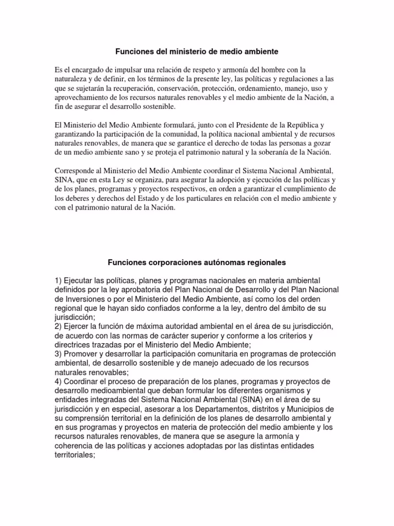 ¿Cuáles son los objetivos del Ministerio del Medio Ambiente?