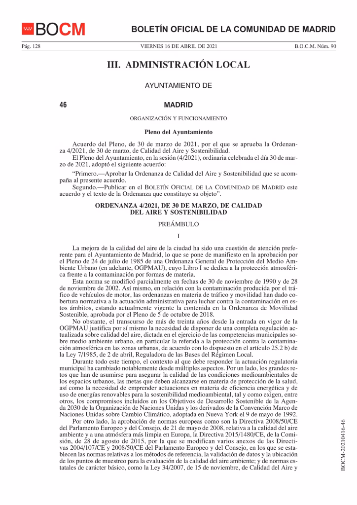 ¿Cuándo entrará en vigor la ordenanza municipal?