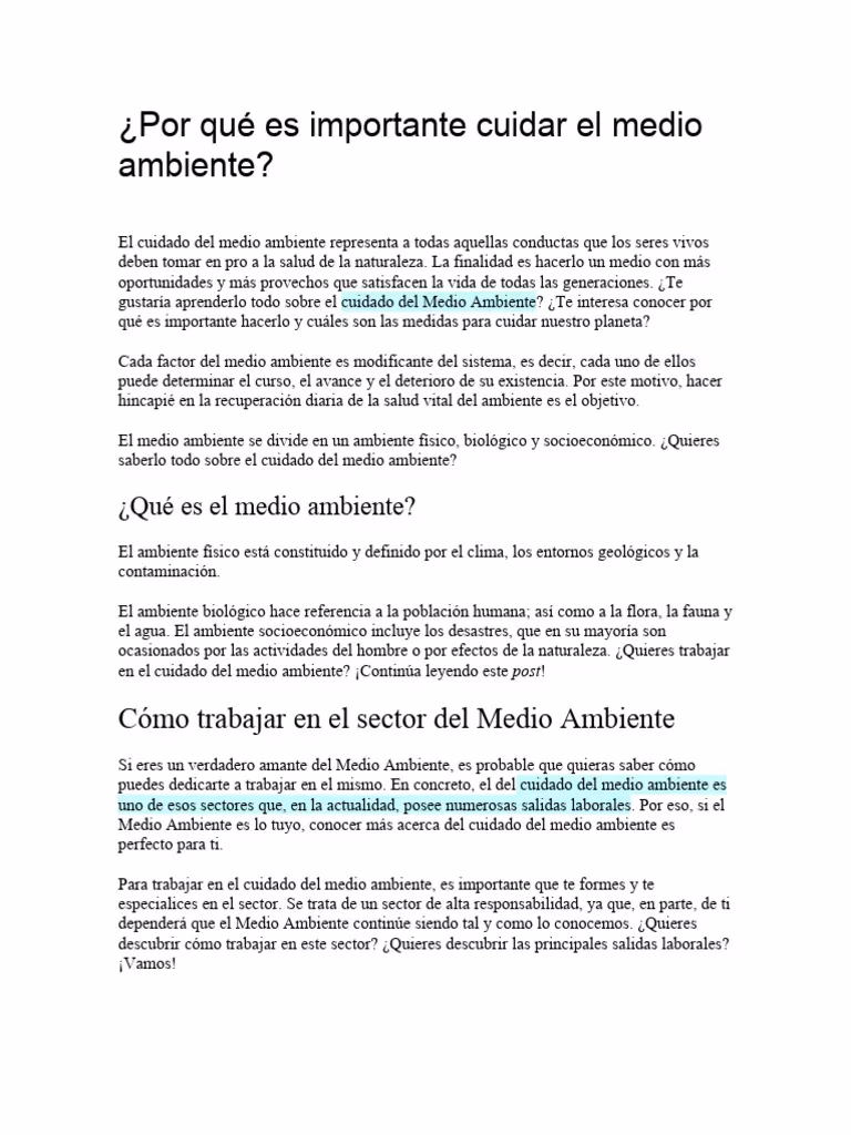 ¿Cuáles son los beneficios del cuidado del Medio Ambiente?