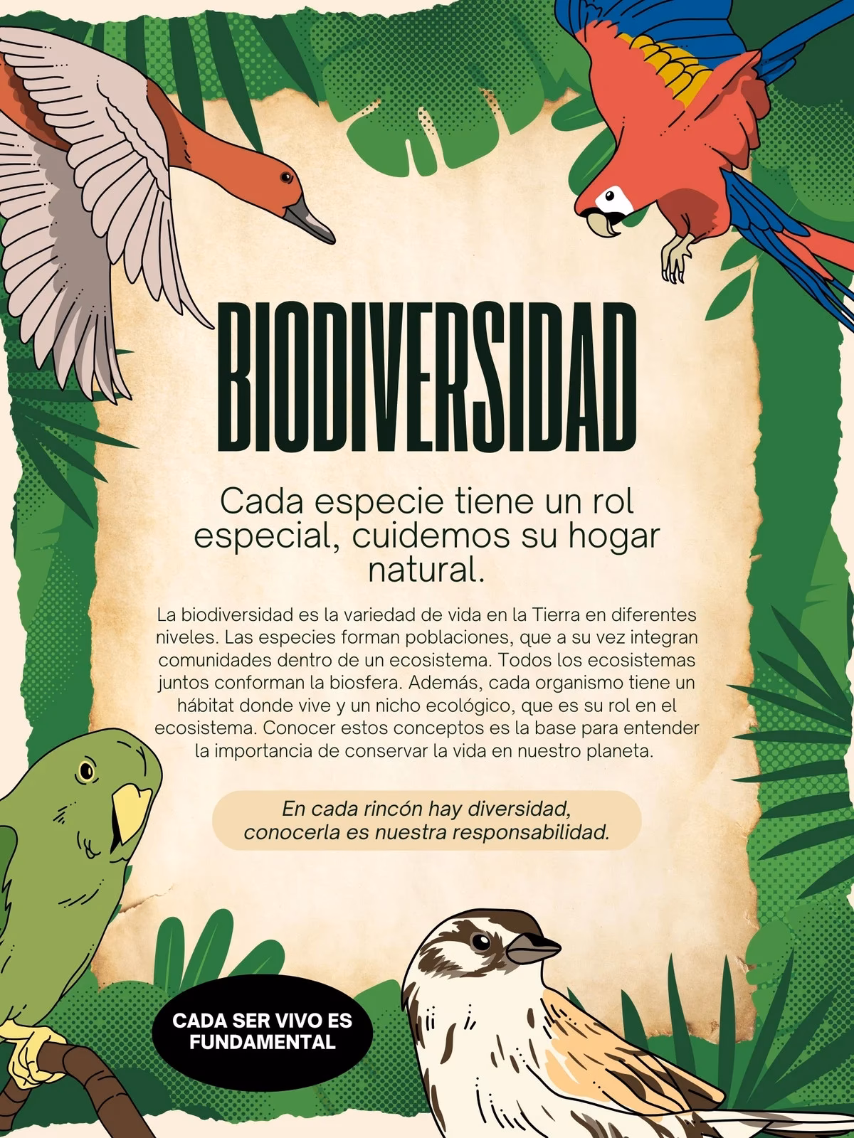 ¿Qué elementos debe incluir un cartel sobre el cuidado de los animales?