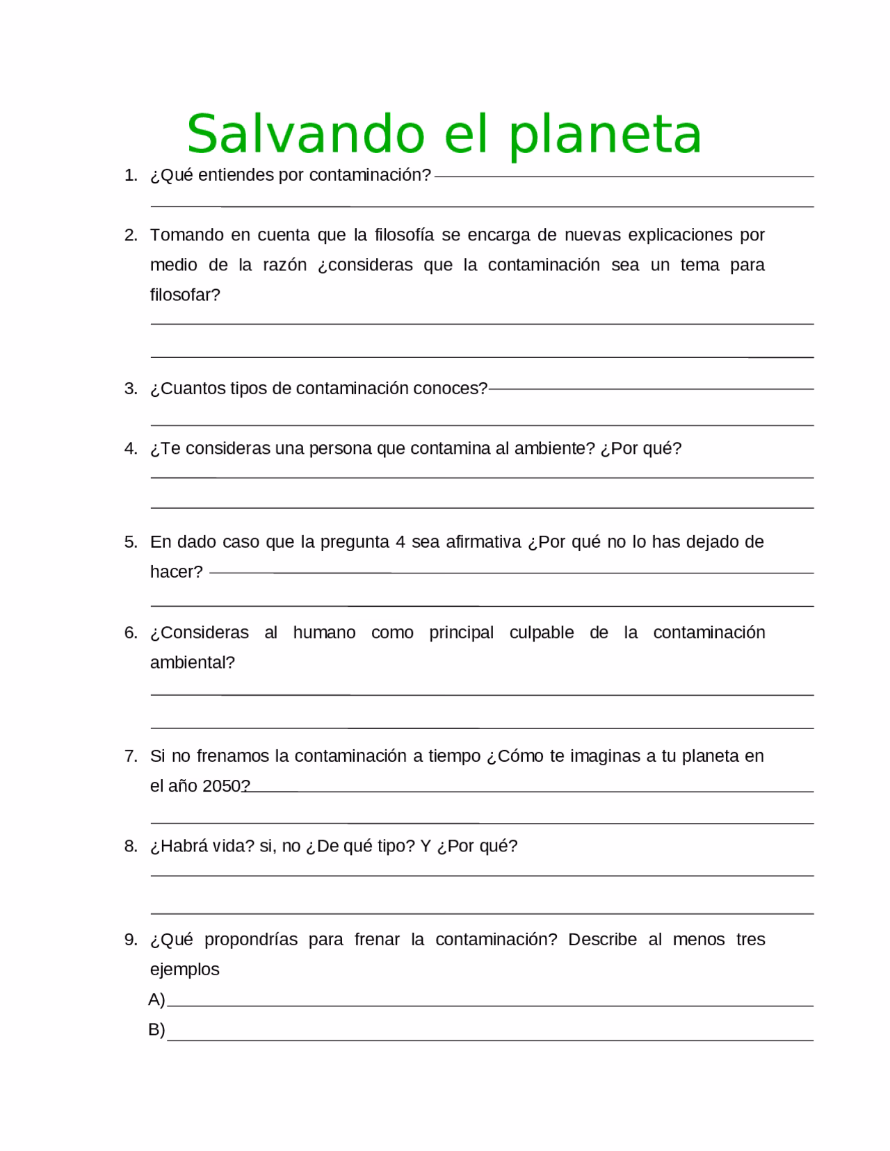 ¿Cuáles son las preguntas sobre la contaminación?