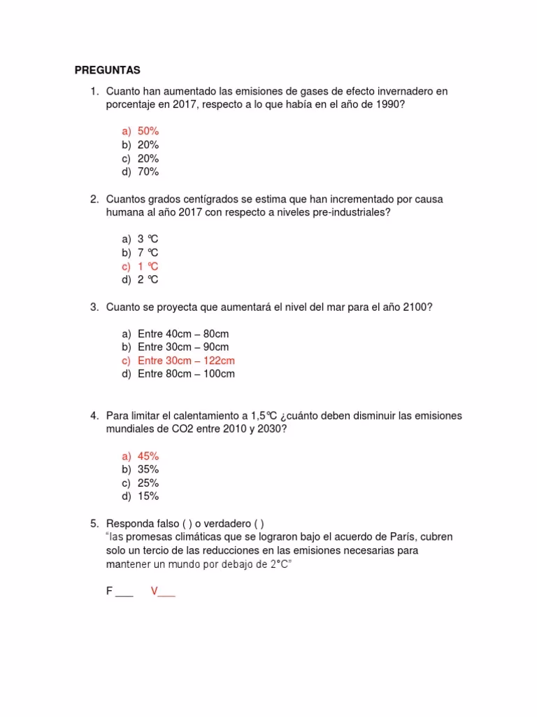 ¿Cuántas preguntas hay en el test de Desarrollo Sostenible?
