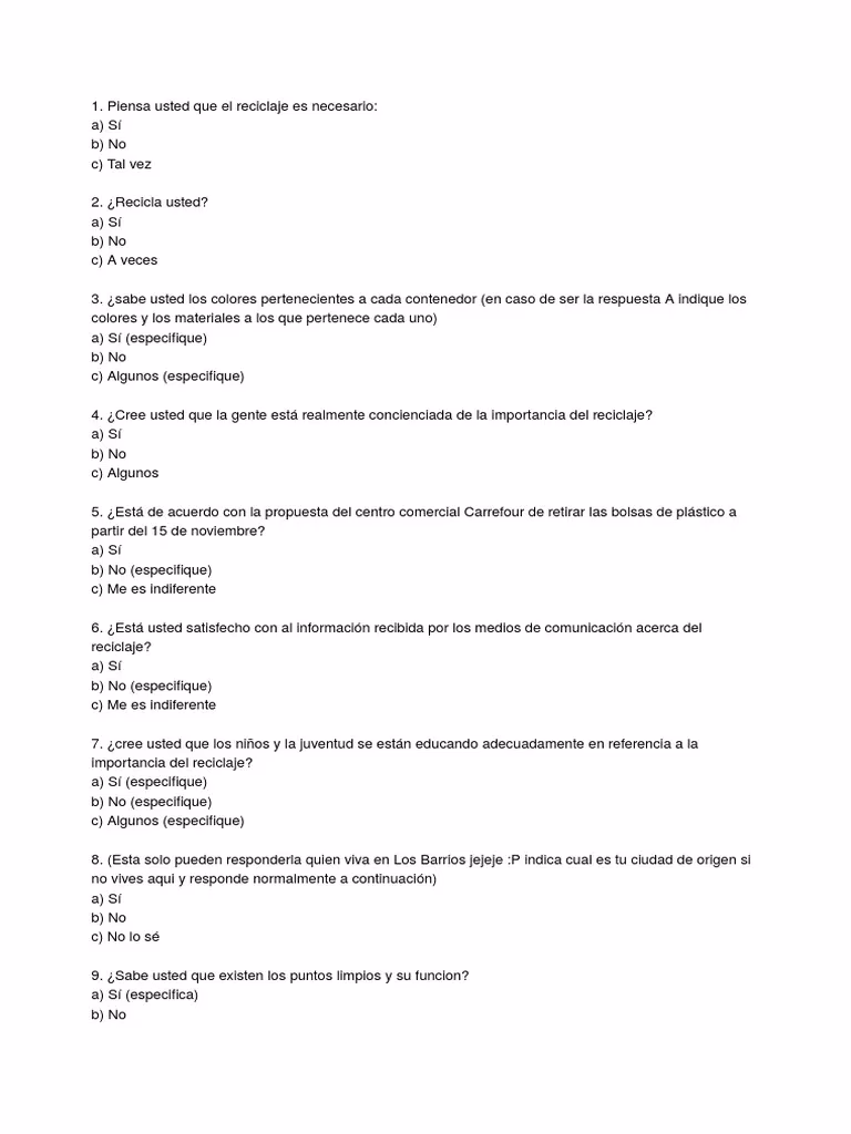 ¿Cuáles son las 10 preguntas sobre el reciclaje?