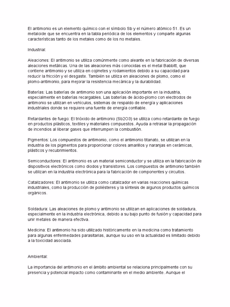 ¿Cuáles son las propiedades químicas del antimonio?
