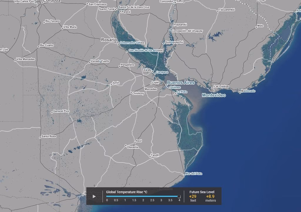¿Cuál es el futuro de algunas ciudades argentinas bajo el agua en 2100?