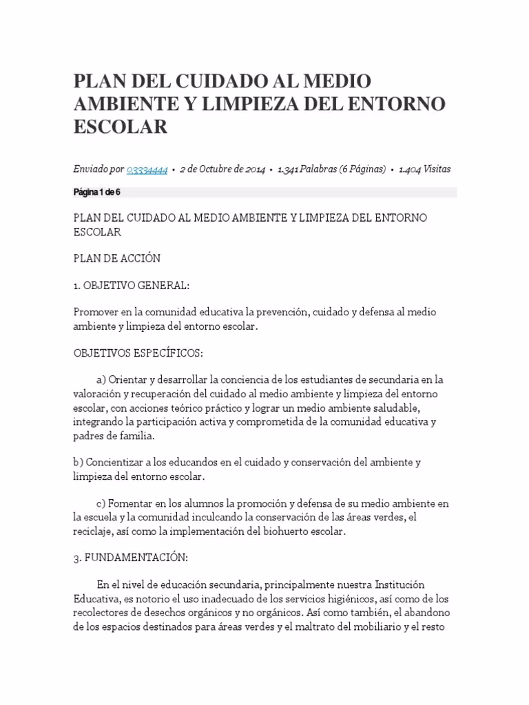 ¿Cuál es el objetivo del plan para promover el cuidado del Medio Ambiente?