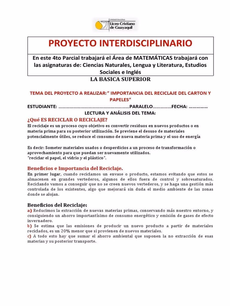 ¿Qué es un proyecto interdisciplinario de reciclaje?