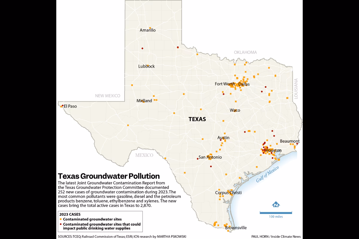 How many toxic substances were released into Texas water in 2020?